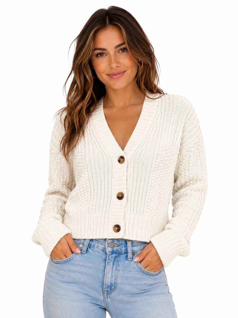 Cream Cotton Blend Cardigan Sweater XS